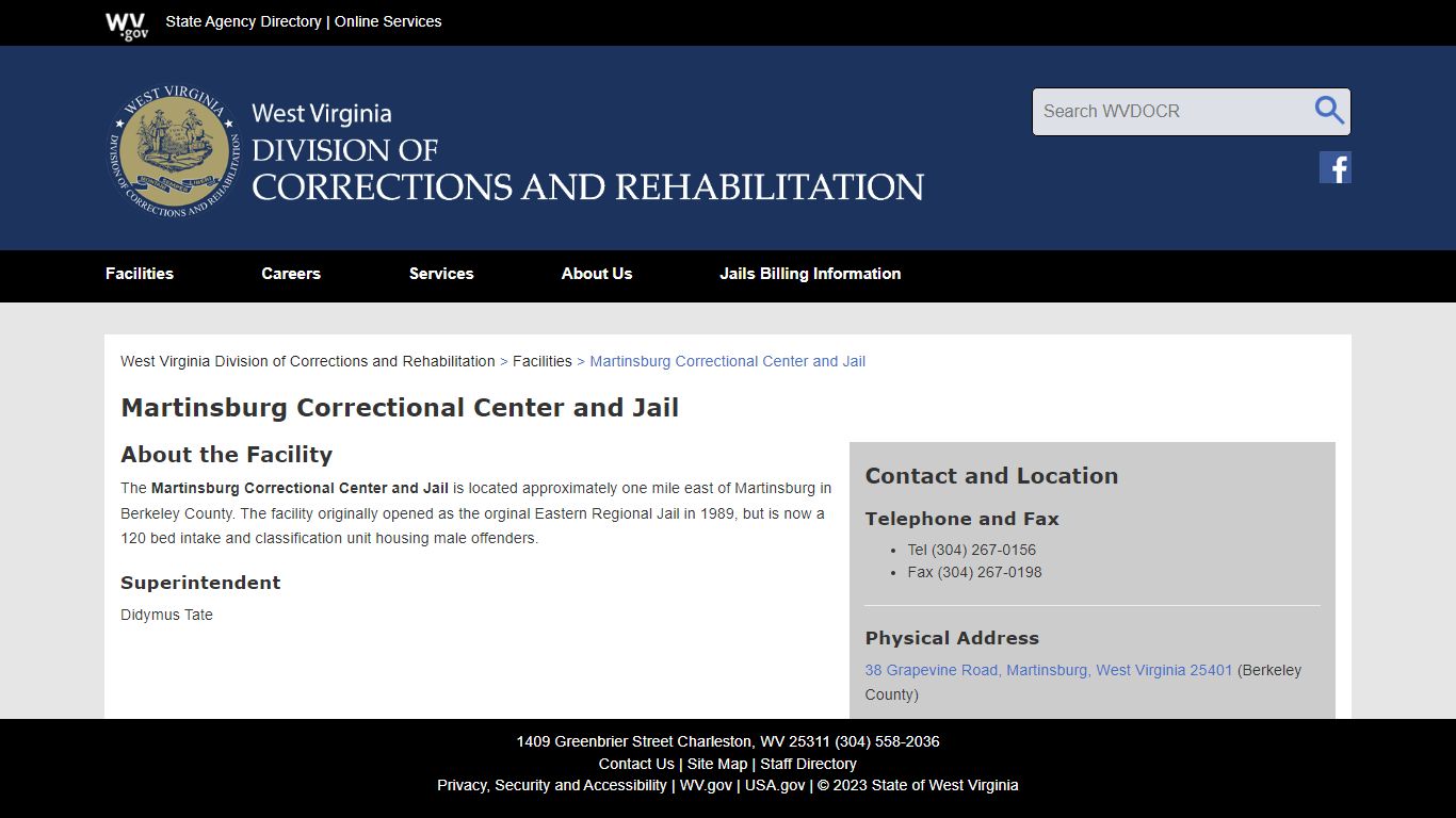 Martinsburg Correctional Center and Jail - West Virginia Division of ...