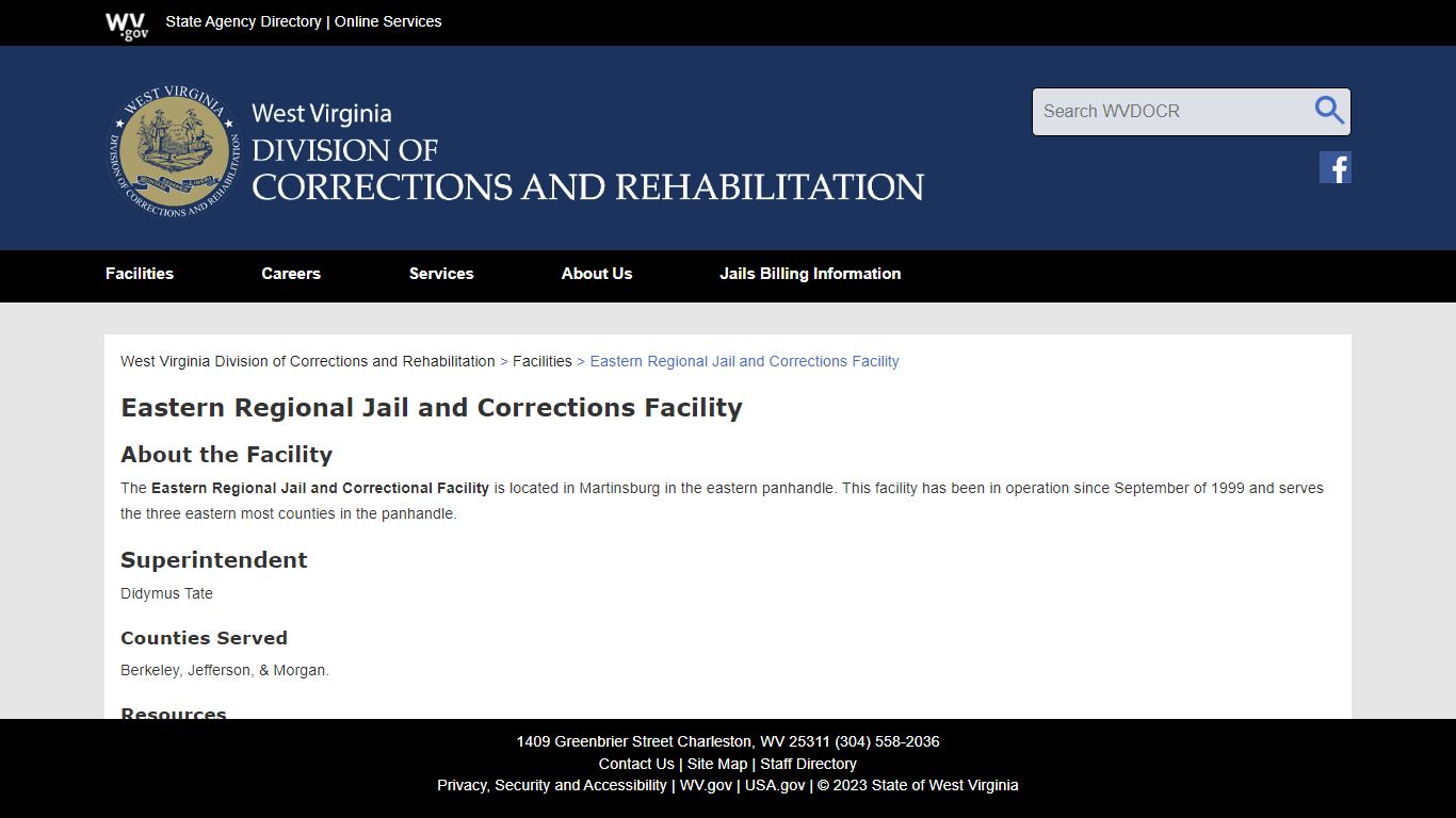 Eastern Regional Jail and Corrections Facility - West Virginia Division ...